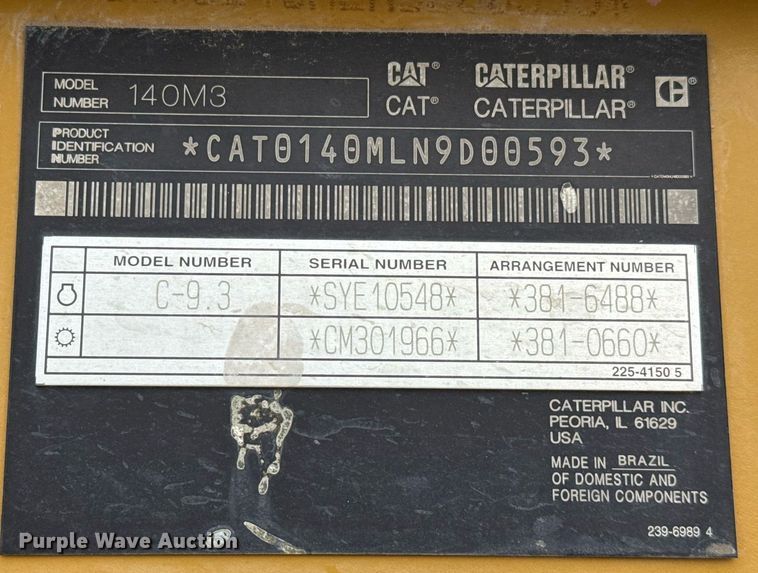 image for item EJ3360 2016 Caterpillar 140M3 motor grader