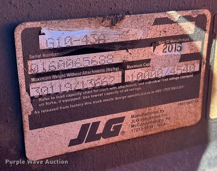 image for item EJ5159 2015 JLG G10-43A telehandler