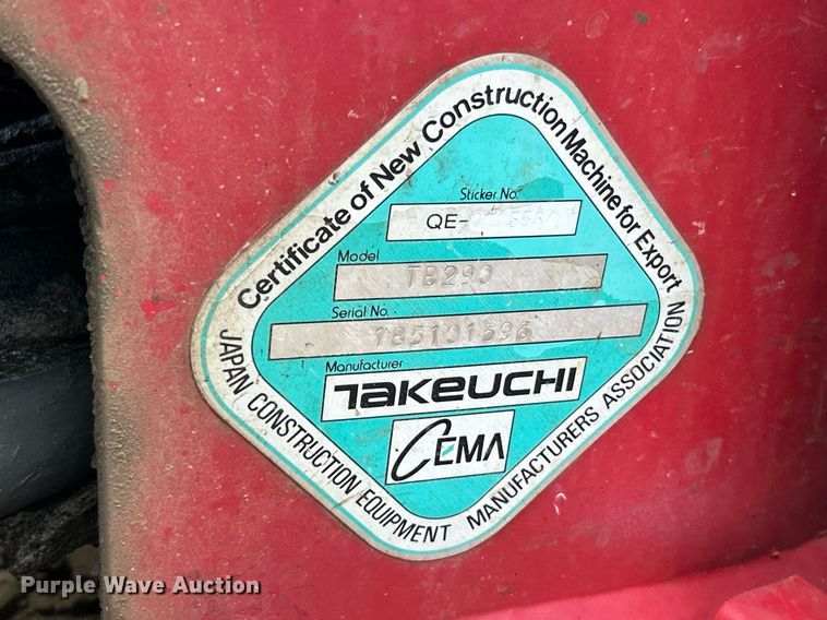 image for item EK3711 2015 Takeuchi TB290 mini excavator