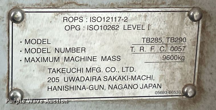 image for item EK3711 2015 Takeuchi TB290 mini excavator