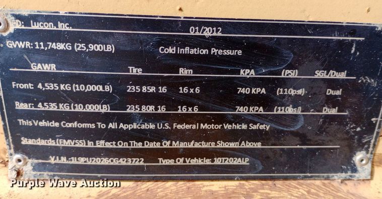 image for item EN8573 2012 Lucon equipment trailer