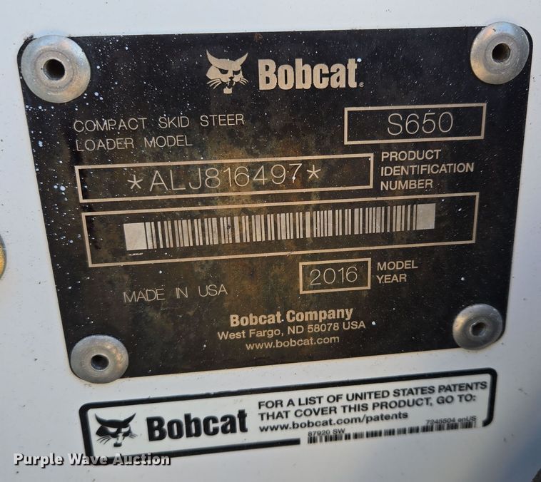 image for item EQ3601 2016 Bobcat  S650 skid steer loader