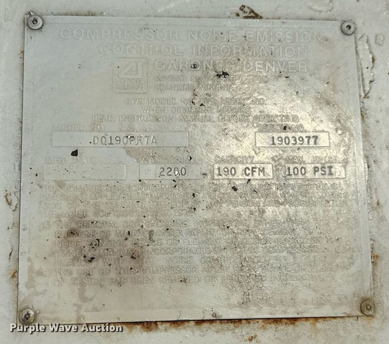 image for item MT9014 Cooper Industries D0190ER7A air compressor