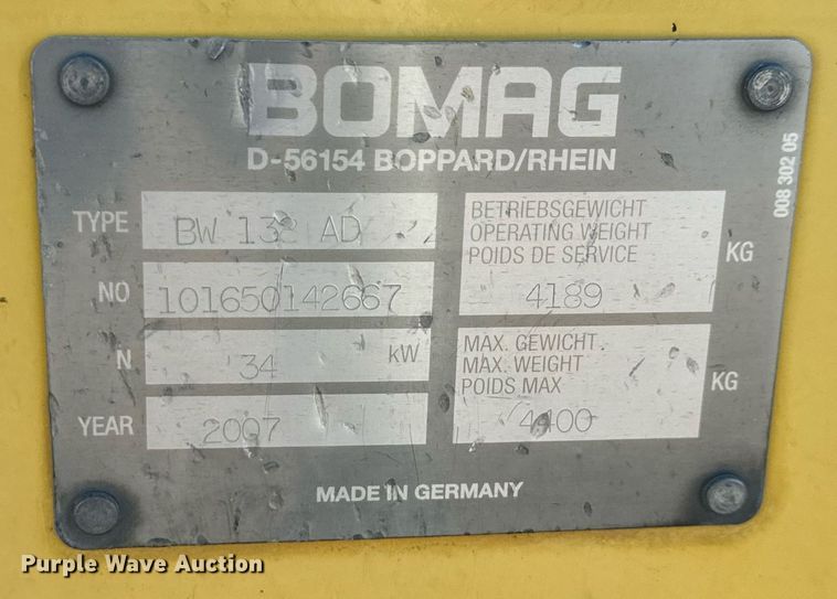 image for item MT9015 2007 Bomag BW138AD double drum vibratory roller