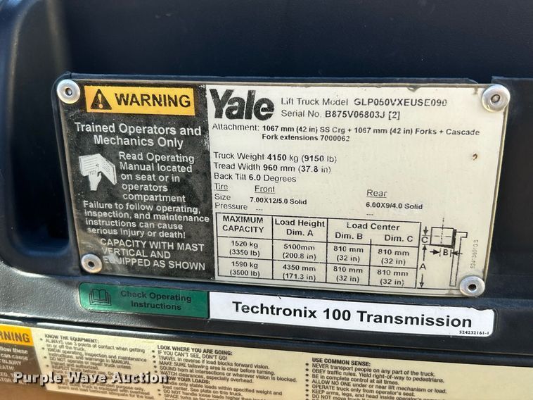 image for item NJ9576 Yale GLP050VXEUSE090 forklift