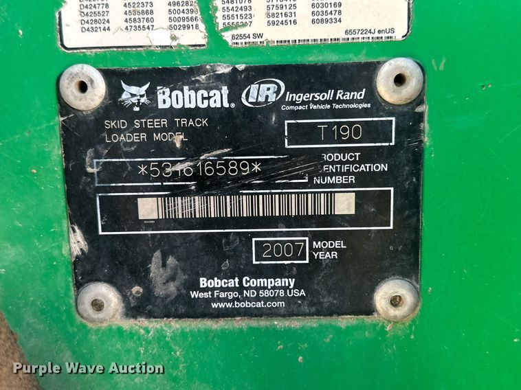 image for item NQ9134 2007 Bobcat T190 tracked skid steer loader