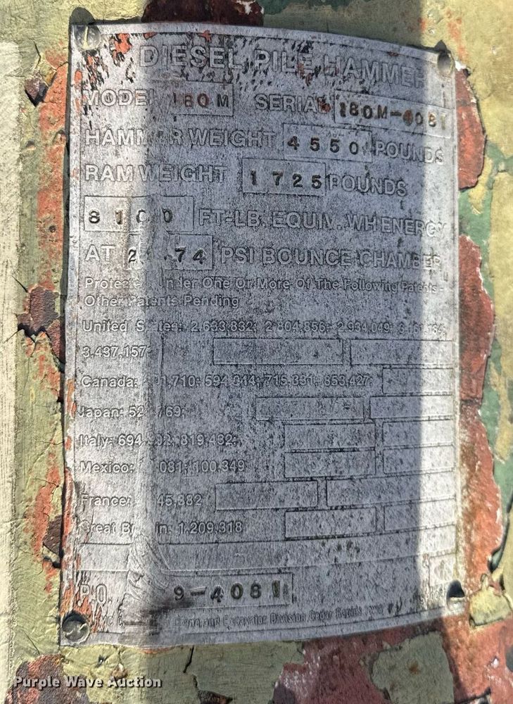 image for item OG9726 Link Belt  180M diesel pile hammer 