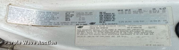 image for item OJ9878 2001 Sterling  L7500 sewer rodder truck