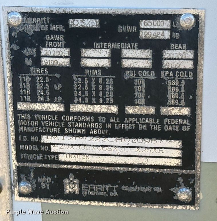 image for item DO0497 2012 Merritt grain trailer