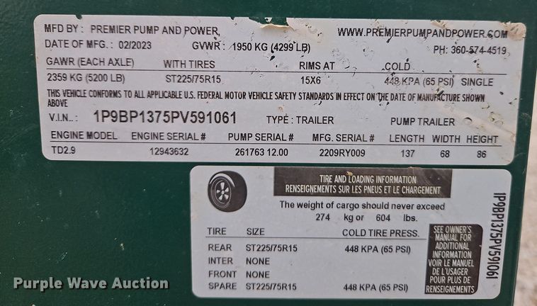 image for item DT7576 2023 Premier 6612T-RP-TD2.9 irrigation pump