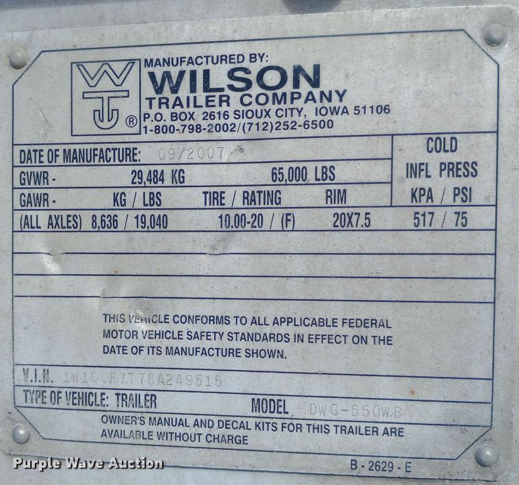 image for item DW0949 2008 Wilson  DWG-550WB live bottom trailer