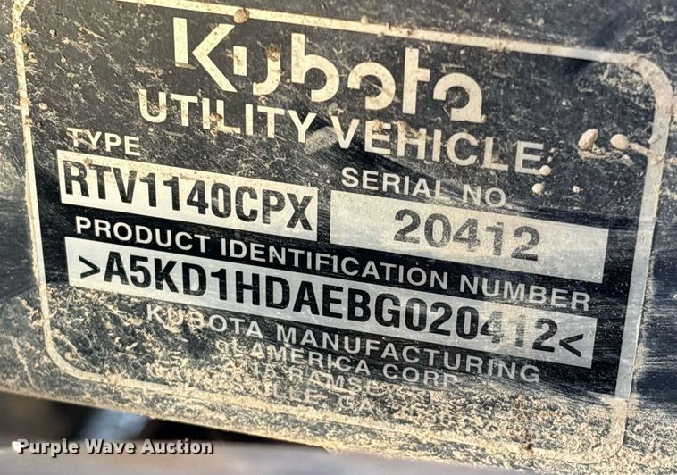 image for item EM0012 2014 Kubota RTV1140 utility vehicle