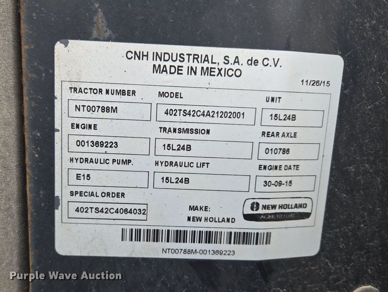 image for item EQ3654 2015 New Holland  TS6 MFWD tractor