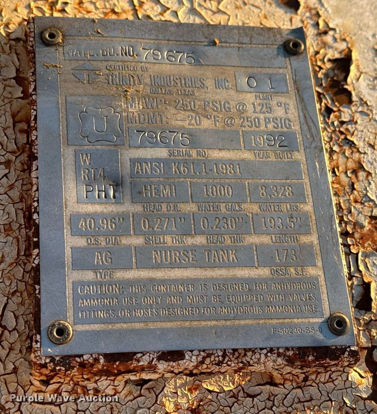 image for item LH9335 1992 Trinity Industries NH3 tank trailer