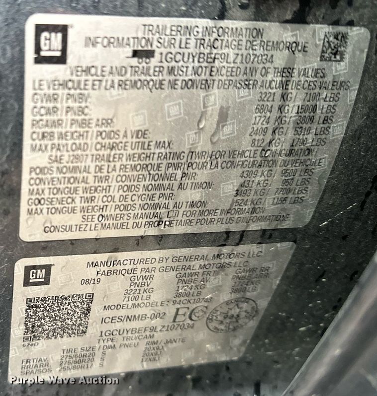 image for item DF8446 2020 Chevrolet Silverado 1500 Crew Cab pickup truck