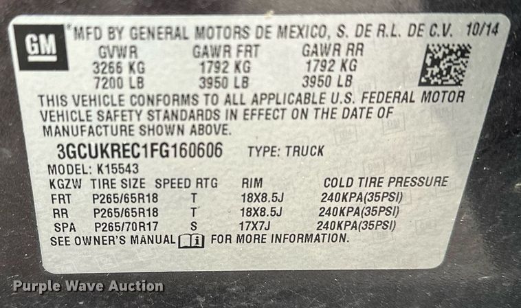 image for item DF8448 2015 Chevrolet Silverado 1500 Crew Cab pickup truck