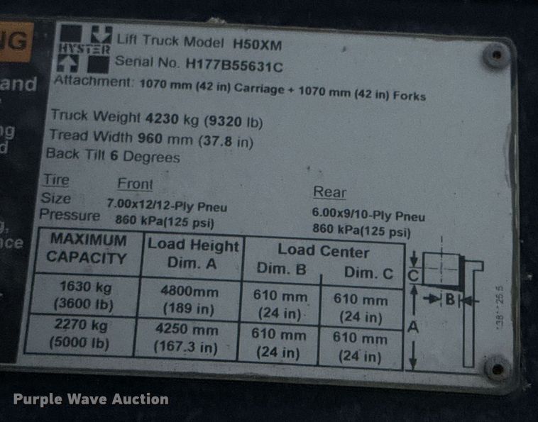 image for item DO0559 Hyster H50XM forklift