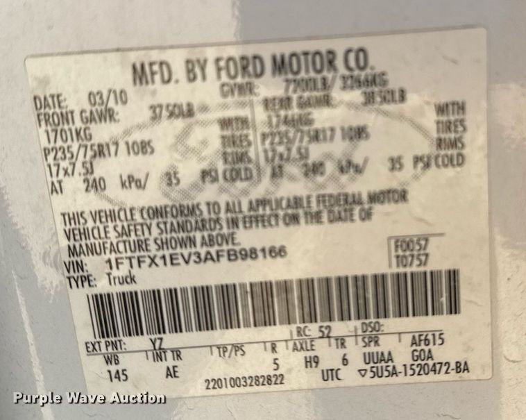 image for item DO7676 2010 Ford F150  SuperCab pickup truck