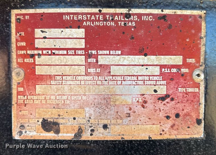 image for item DO7678 1994 Interstate Trailers Inc equipment trailer