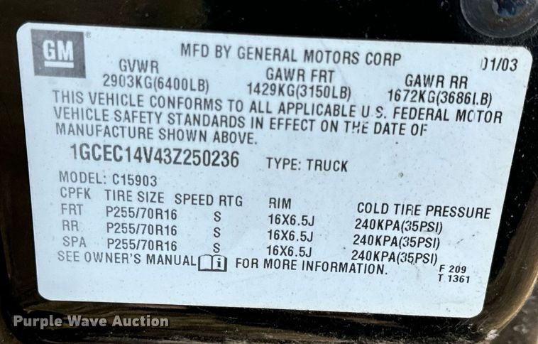 image for item DP6793 2003 Chevrolet  Silverado 1500 pickup truck