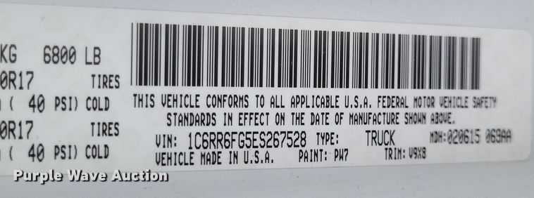 image for item DQ3822 2014 Dodge Ram 1500 Quad Cab pickup truck