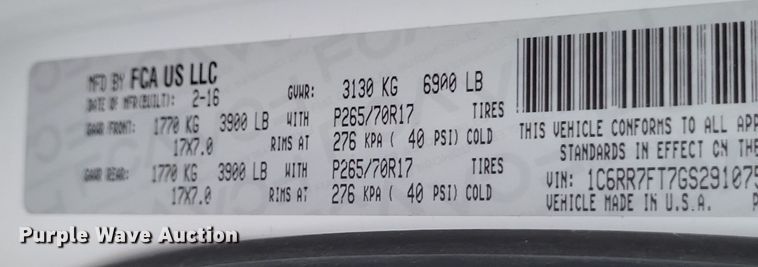 image for item DQ3824 2016 Dodge  Ram 1500 Quad Cab pickup truck