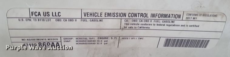 image for item DQ3825 2017 Dodge  Ram 1500 pickup truck