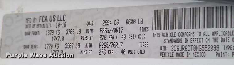 image for item DQ3825 2017 Dodge  Ram 1500 pickup truck