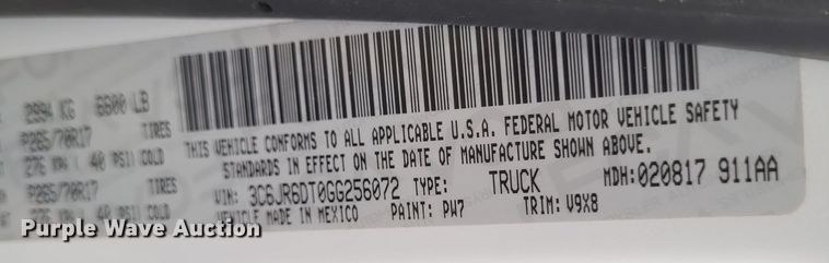 image for item DQ3826 2016 Dodge  Ram 1500 pickup truck