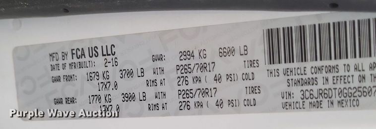 image for item DQ3826 2016 Dodge  Ram 1500 pickup truck