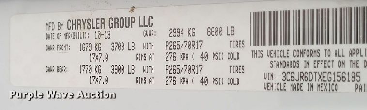 image for item DQ3827 2014 Dodge  Ram 1500 pickup truck