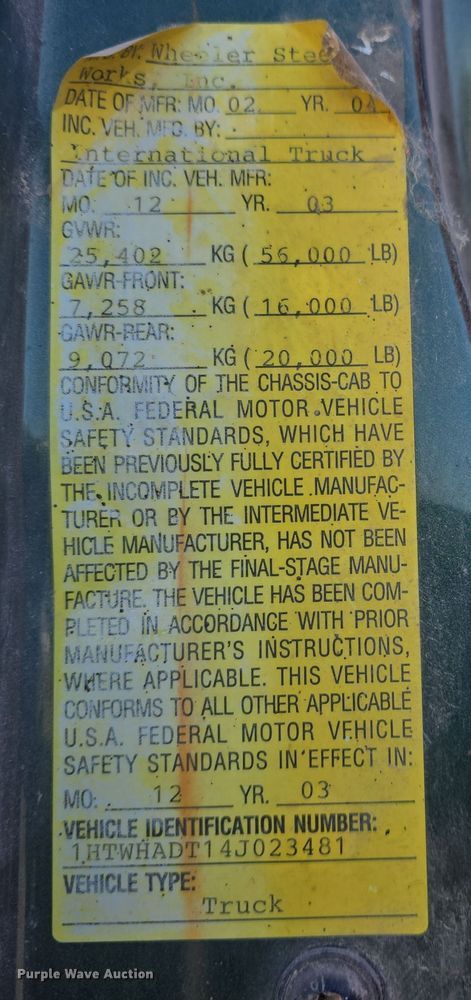 image for item DQ5336 2004 International 7400 dump truck