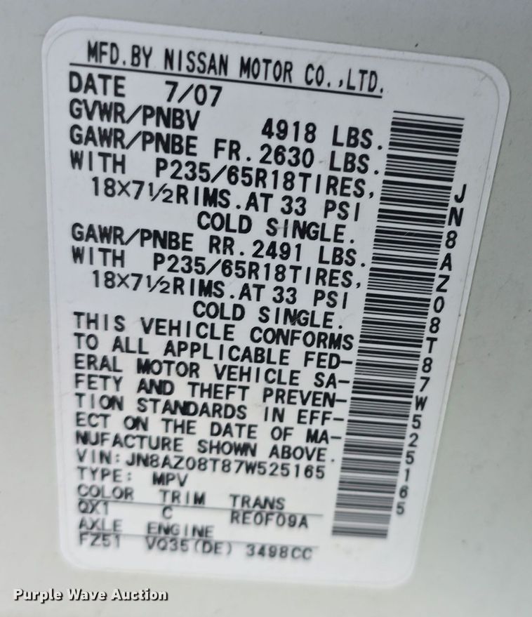 image for item DQ5342 2007 Nissan Murano SUV