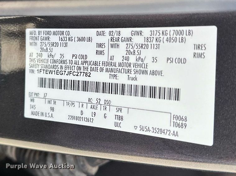 image for item DR0963 2018 Ford F150  SuperCrew pickup truck