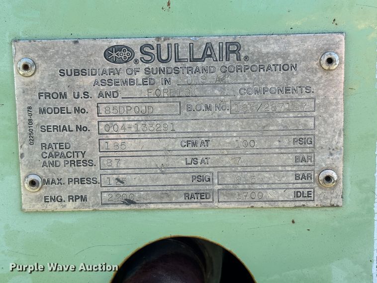 image for item DS2536 Sullair  185 air compressor