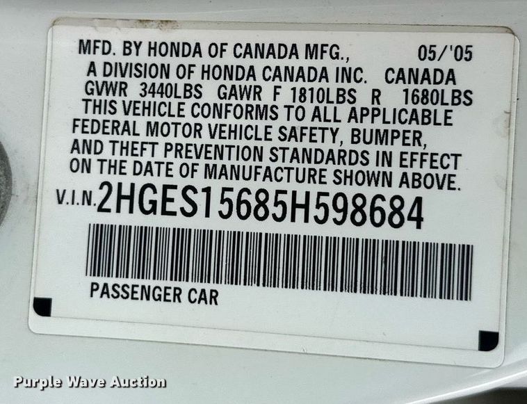 image for item DS3240 2005 Honda Civic 