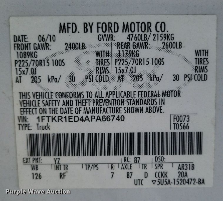 image for item DS5136 2010 Ford Ranger SuperCab pickup truck