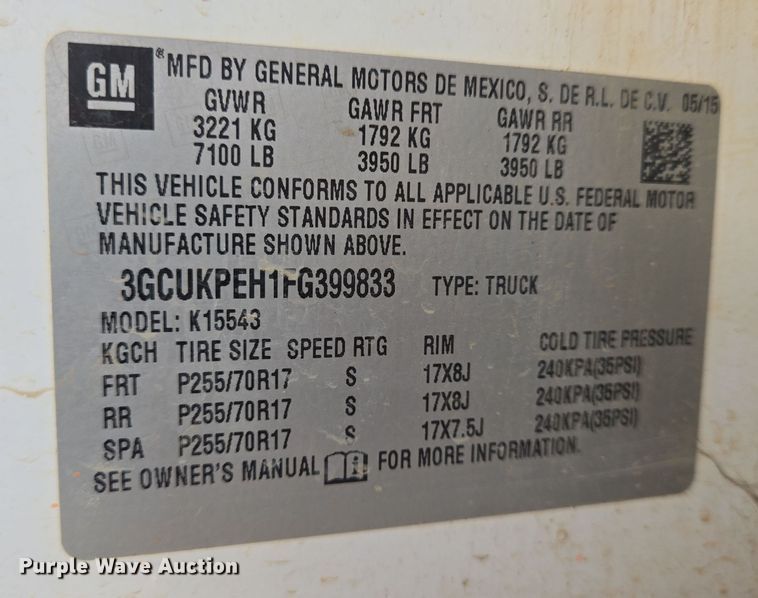 image for item DT5366 2015 Chevrolet Silverado 1500 Crew Cab pickup truck