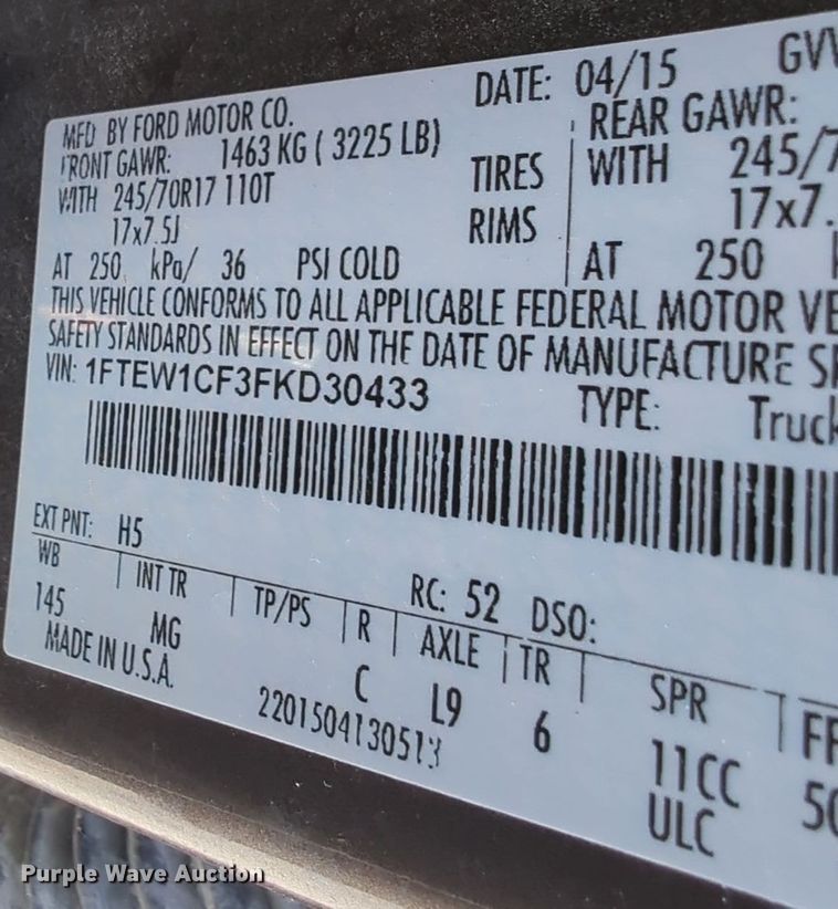 image for item DT6512 2015 Ford F150 SuperCrew pickup truck