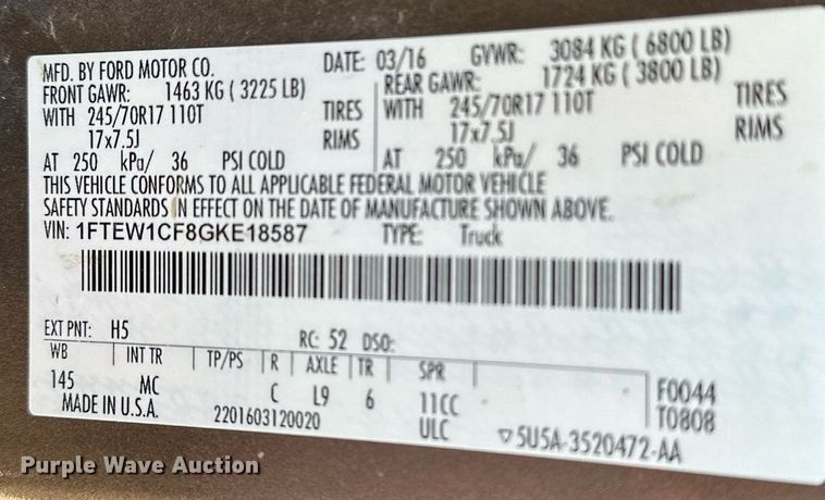 image for item DT6541 2016 Ford F150 SuperCrew utility / service truck