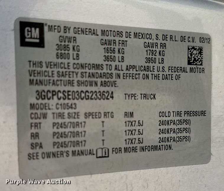 image for item DT6548 2012 Chevrolet Silverado 1500 Crew Cab pickup truck