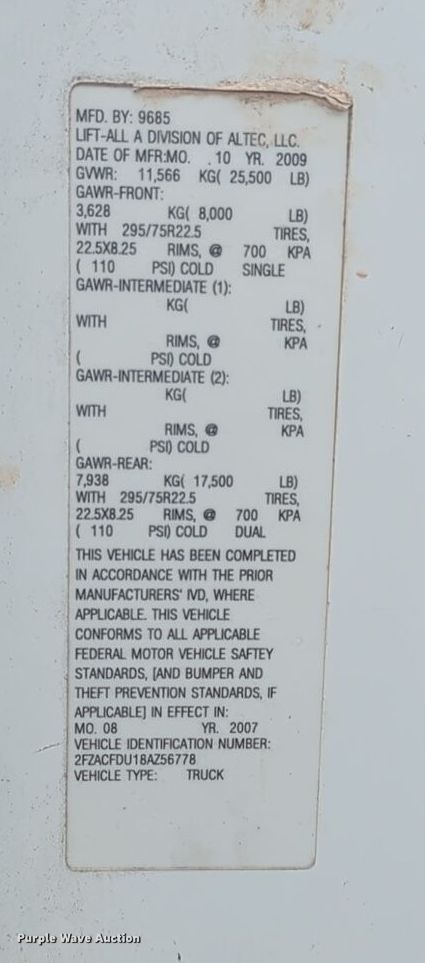 image for item DT6561 2008 Sterling Acterra utility / service truck