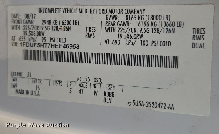 image for item DT7017 2017 Ford F550 Super Duty XL truck cab and chassis