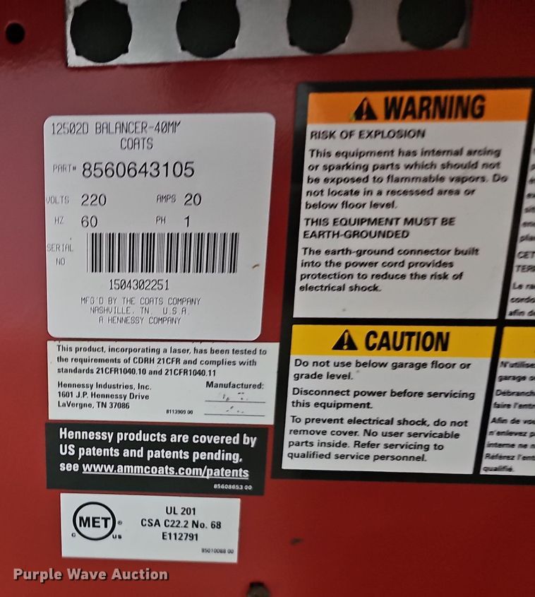 image for item DV0047 Coats 1250 Direct-Drive tire balancer