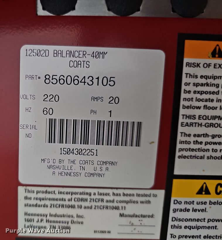 image for item DV0047 Coats 1250 Direct-Drive tire balancer