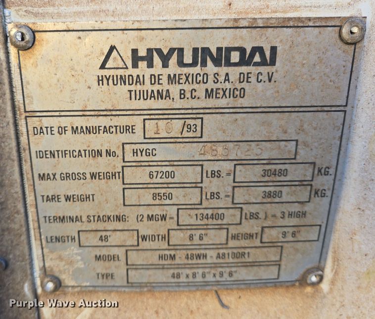 image for item DV0174 1993 Hyundai HDM-48WH-A8100R1 storage container