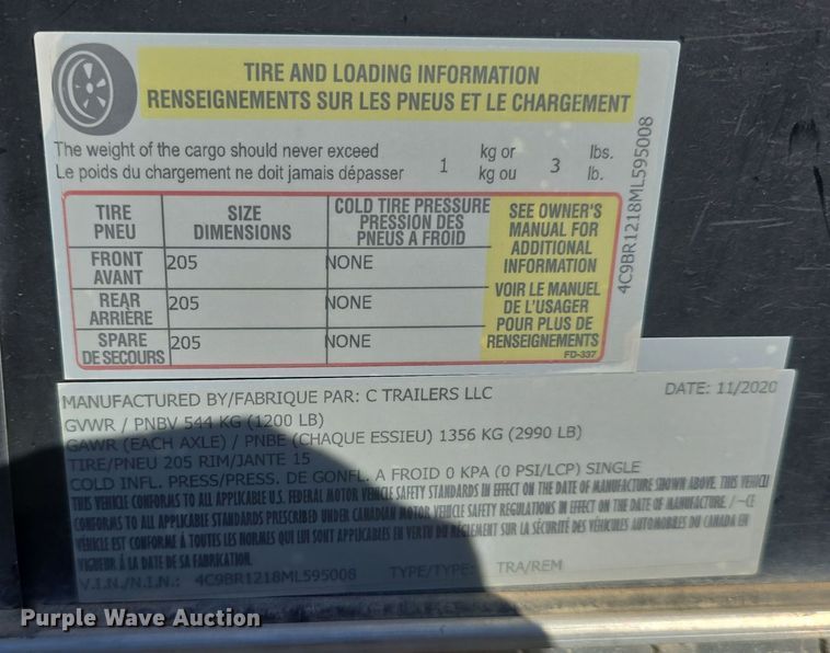 image for item DW3909 2021 C Trailers enclosed cargo trailer