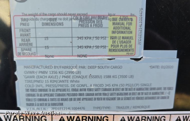 image for item DW3911 2020 Deep South Cargo enclosed cargo trailer