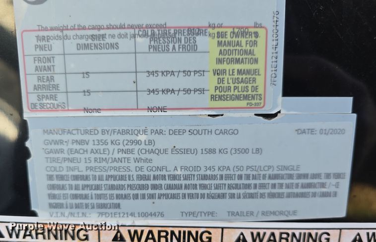 image for item DW3911 2020 Deep South Cargo enclosed cargo trailer