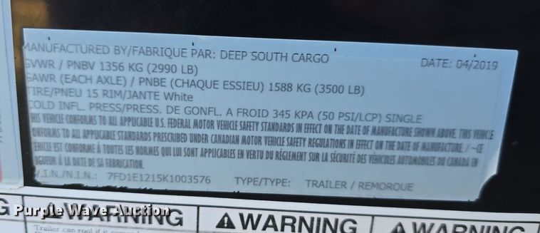 image for item DW3912 2019 Deep South Cargo enclosed cargo trailer